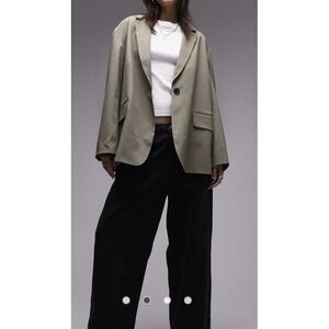 Top Shop Womens Extreme Grandad Blazer Notch Lapels‎ Single Button Dark Khaki 8